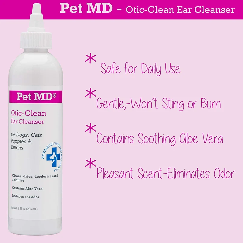 Pet MD otic Clean Limpiador de oídos para gatos y perros, guisante de olor, 8 onzas, fragancia de vainilla