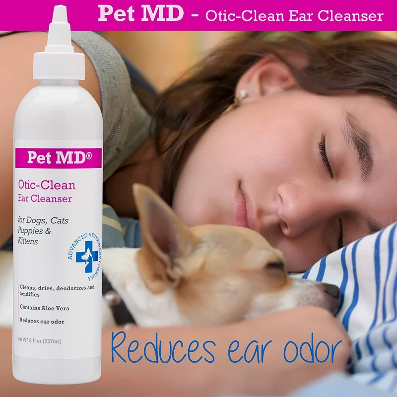 Pet MD otic Clean Limpiador de oídos para gatos y perros, guisante de olor, 8 onzas, fragancia de vainilla