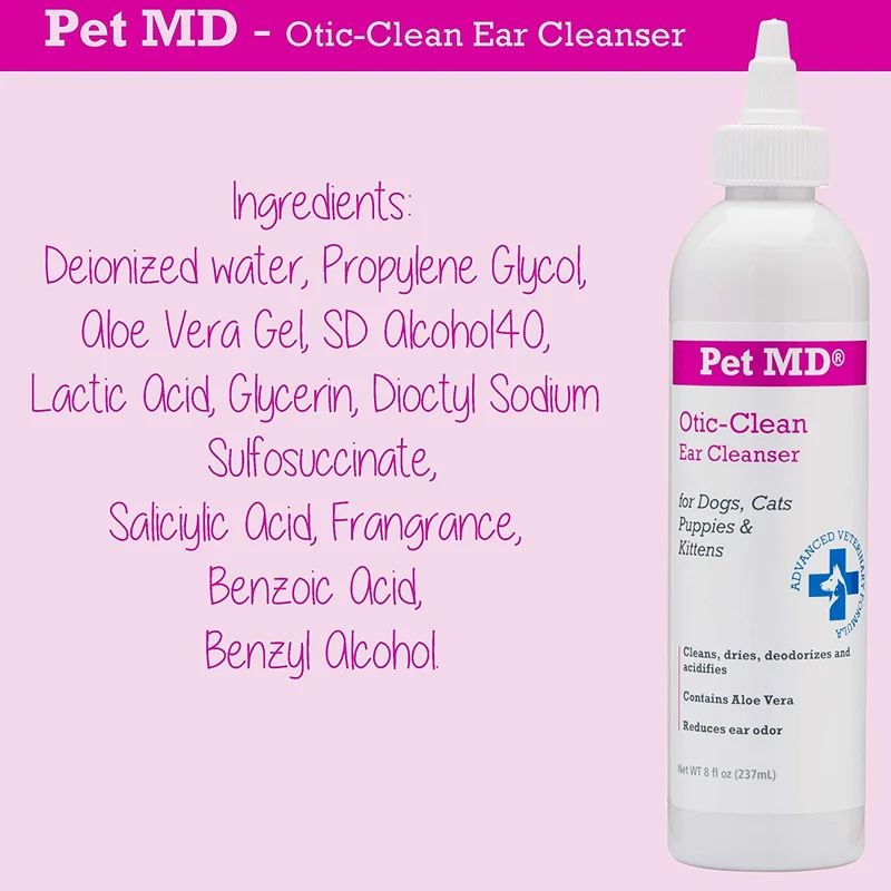 Pet MD otic Clean Limpiador de oídos para gatos y perros, guisante de olor, 8 onzas, fragancia de vainilla