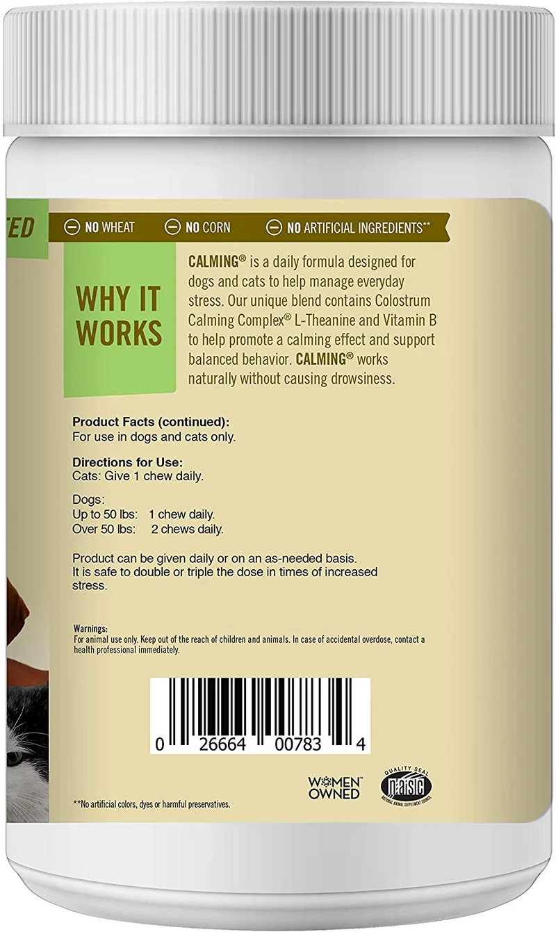 Pet Naturals of Vermont - Suplemento calmante y de apoyo comportamental para perros y gatos, 160 mordeduras