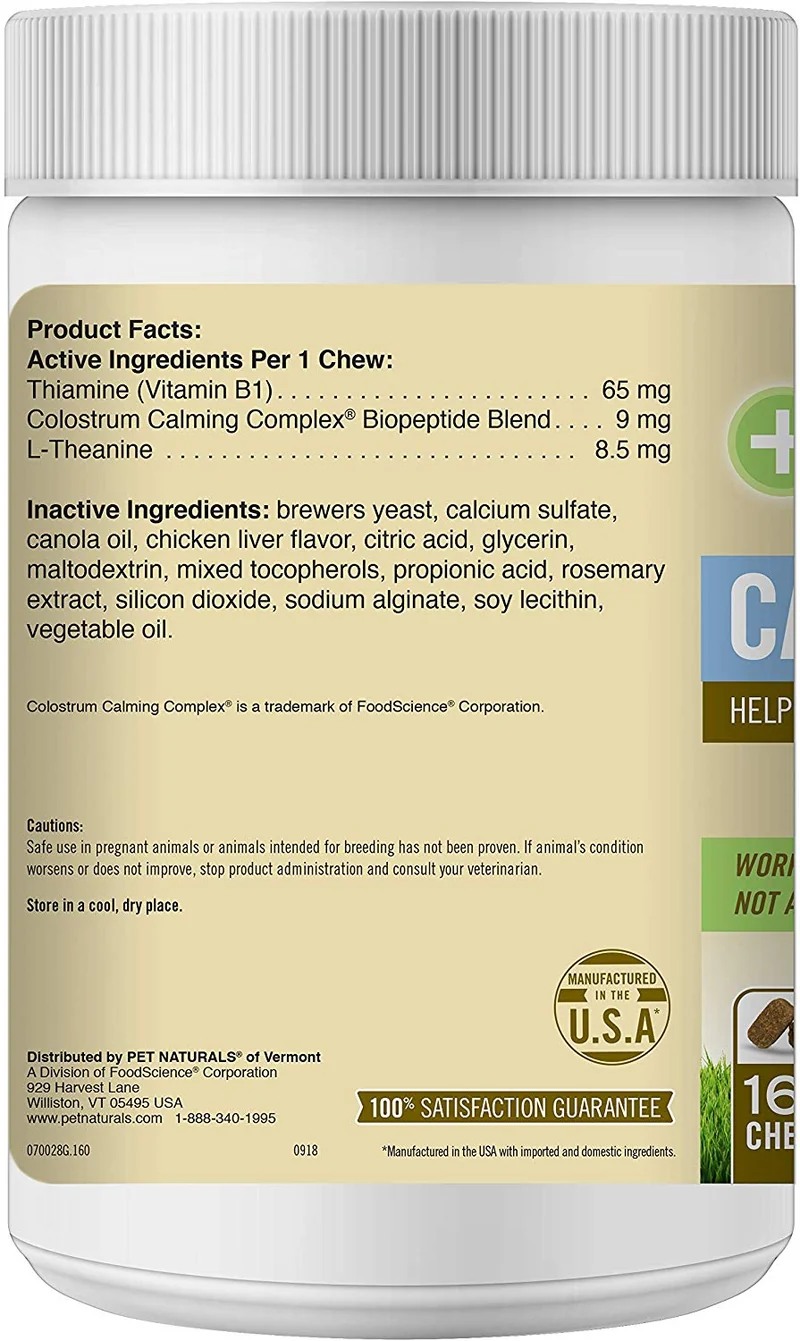 Pet Naturals of Vermont - Suplemento calmante y de apoyo comportamental para perros y gatos, 160 mordeduras