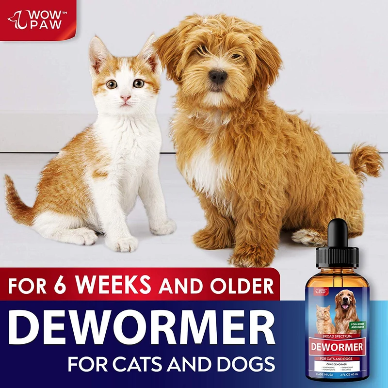 WOWPAW DEW0RMER para perros y gatos (2 onzas) – Hecho en Estados Unidos – Tratamiento Wòrm para mascotas – Mezcla natural potente contra gusano batido, Hookwòrm, Roundwòrm & Tapewòrm – Mascotas mayores, gatitos y cachorros Dewòrmer