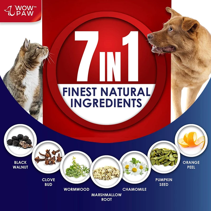 WOWPAW DEW0RMER para perros y gatos (2 onzas) – Hecho en Estados Unidos – Tratamiento Wòrm para mascotas – Mezcla natural potente contra gusano batido, Hookwòrm, Roundwòrm & Tapewòrm – Mascotas mayores, gatitos y cachorros Dewòrmer