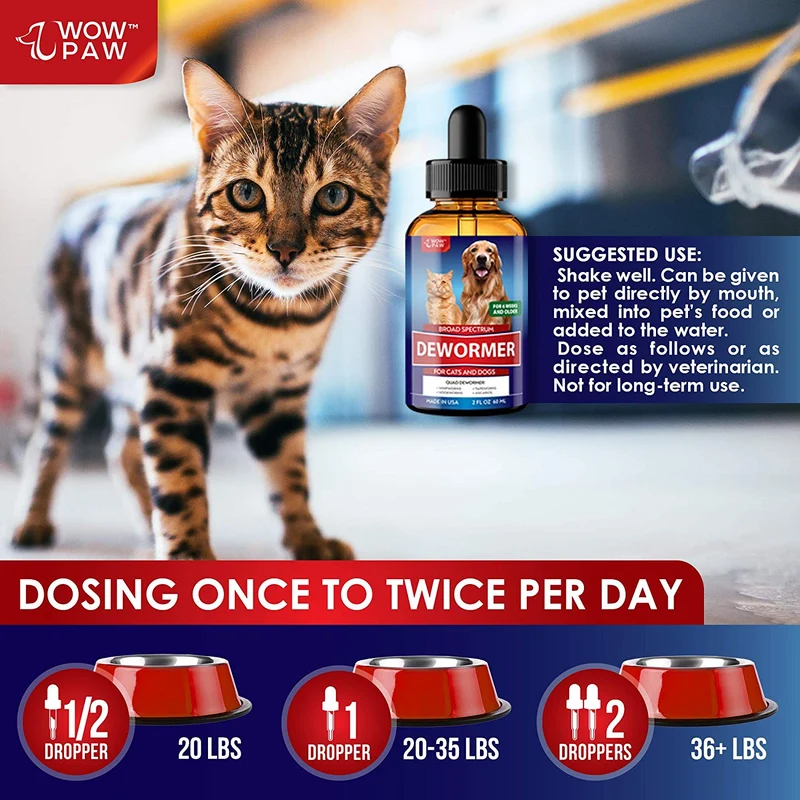 WOWPAW DEW0RMER para perros y gatos (2 onzas) – Hecho en Estados Unidos – Tratamiento Wòrm para mascotas – Mezcla natural potente contra gusano batido, Hookwòrm, Roundwòrm & Tapewòrm – Mascotas mayores, gatitos y cachorros Dewòrmer