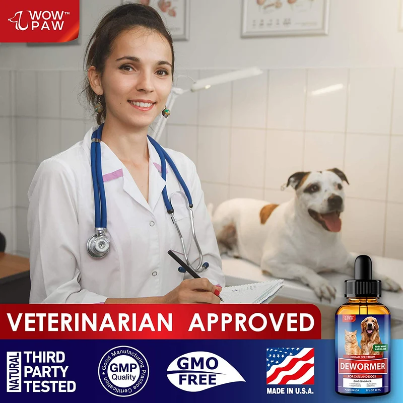 WOWPAW DEW0RMER para perros y gatos (2 onzas) – Hecho en Estados Unidos – Tratamiento Wòrm para mascotas – Mezcla natural potente contra gusano batido, Hookwòrm, Roundwòrm & Tapewòrm – Mascotas mayores, gatitos y cachorros Dewòrmer