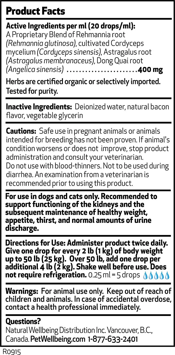 Pet bienestar – Kidney support para gatos – Natural apoyo para salud de riñón de oro en gatos – 2OZ (59ml)