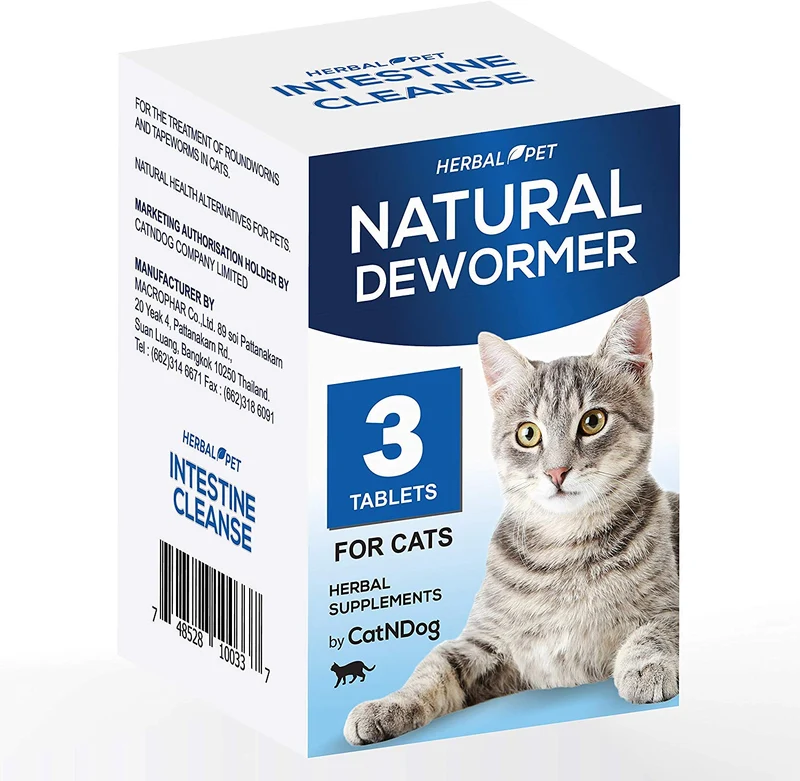 HERBALPET Suplementos para la salud | Alternativa natural de desparasitador de gatos | Limpieza intestinal | Funciona para gatitos, gatos medianos y grandes | 3 tabletas