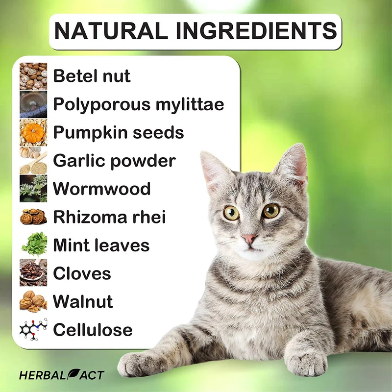 HERBALPET Suplementos para la salud | Alternativa natural de desparasitador de gatos | Limpieza intestinal | Funciona para gatitos, gatos medianos y grandes | 3 tabletas