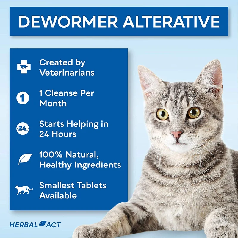 HERBALPET Suplementos para la salud | Alternativa natural de desparasitador de gatos | Limpieza intestinal | Funciona para gatitos, gatos medianos y grandes | 3 tabletas