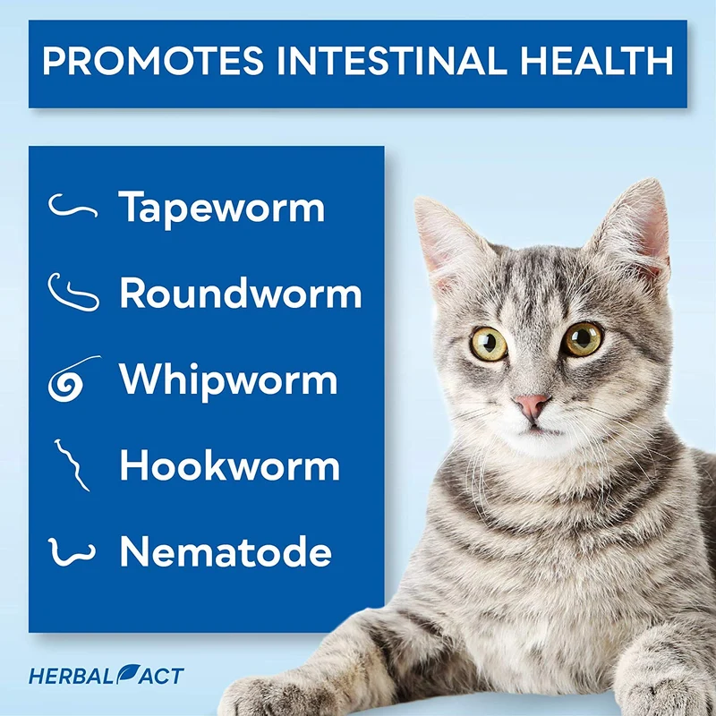 HERBALPET Suplementos para la salud | Alternativa natural de desparasitador de gatos | Limpieza intestinal | Funciona para gatitos, gatos medianos y grandes | 3 tabletas