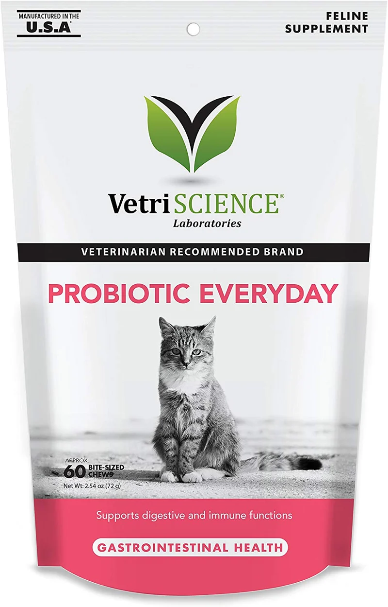 VetriScience Probiótico diario para gatos, Suplemento de apoyo digestivo, 60 mordeduras de tamaño