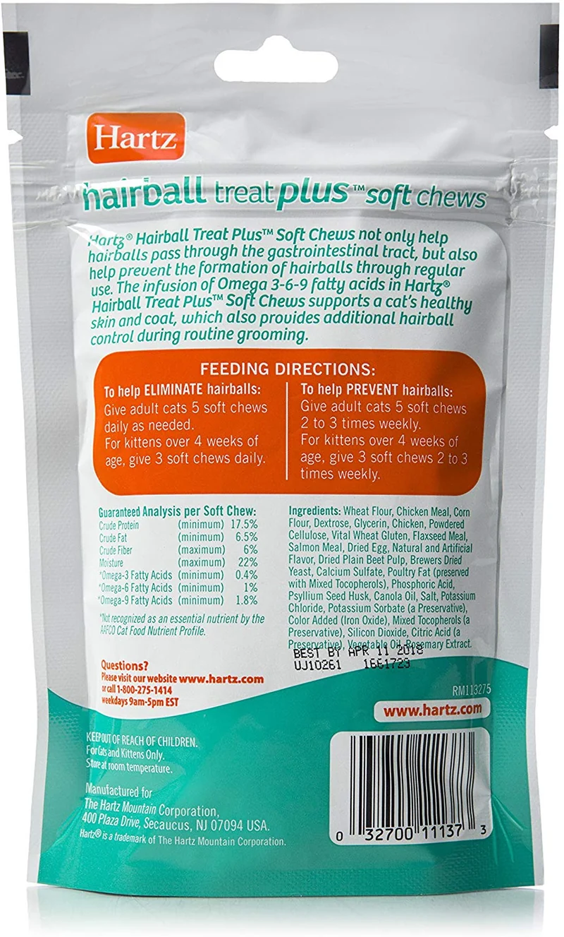 Hartz Hairball Remedy Plus pollo Flavored Chews blanda para gatos y gatitos