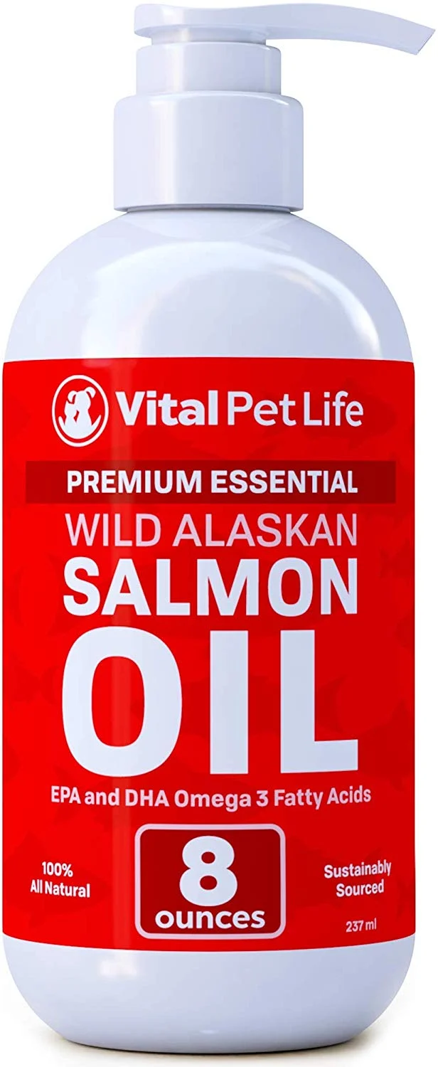 Aceite de salmón para perros, gatos y caballos, aceite de pescado Omega 3 Suplemento alimenticio para mascotas, Wild Alaskan 100% natural, ayuda a la piel seca, alergias y articulaciones, promueve un abrigo saludable, ayuda a la inflamación, 8 oz