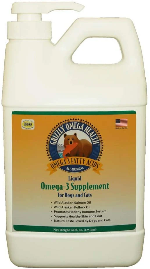 Grizzly Omega Health para perros y gatos, mezcla de aceite de salmón/pollock omega-3
