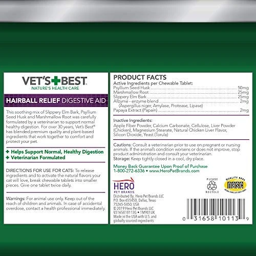 Vet's Best Cat Hairball Relief Digestive Aid| Vet Formulated Hairball Support Remedy | Classic Chicken Flavor