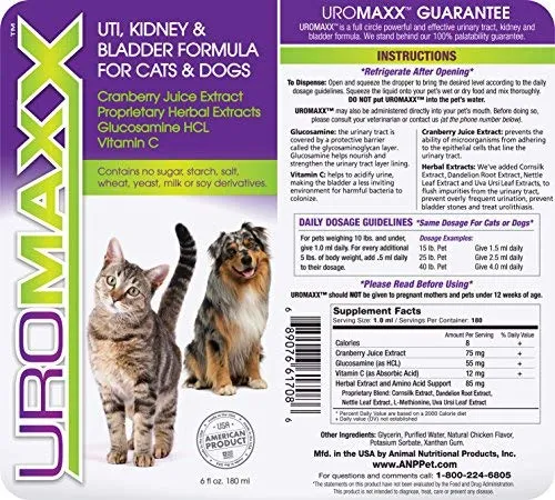 UroMAXX Urinaria Tract, Kidney & Bladder Fórmula para gatos y perros 6oz
