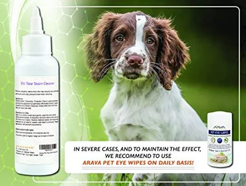 Toallitas de ojos para mascotas Arava – para perros, gatos, cachorros y gatitos – 100 unidades – Natural y aromaterapia medicada – Elimina la suciedad y la descarga – Evita las manchas de desgarro y las irritaciones – Suave y suave