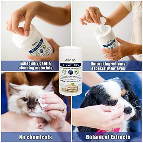 Toallitas de ojos para mascotas Arava – para perros, gatos, cachorros y gatitos – 100 unidades – Natural y aromaterapia medicada – Elimina la suciedad y la descarga – Evita las manchas de desgarro y las irritaciones – Suave y suave