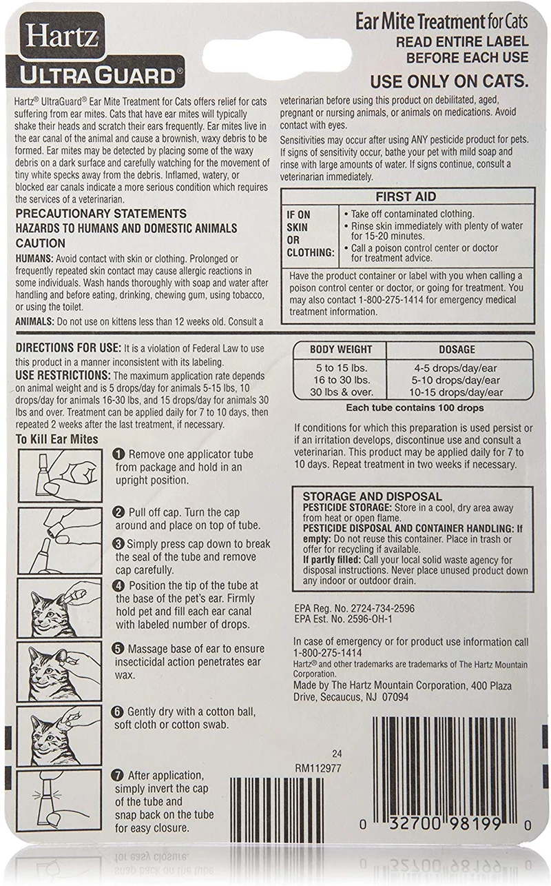 ley-hartz ultraguard Ear Tratamiento antiácaros para gatos