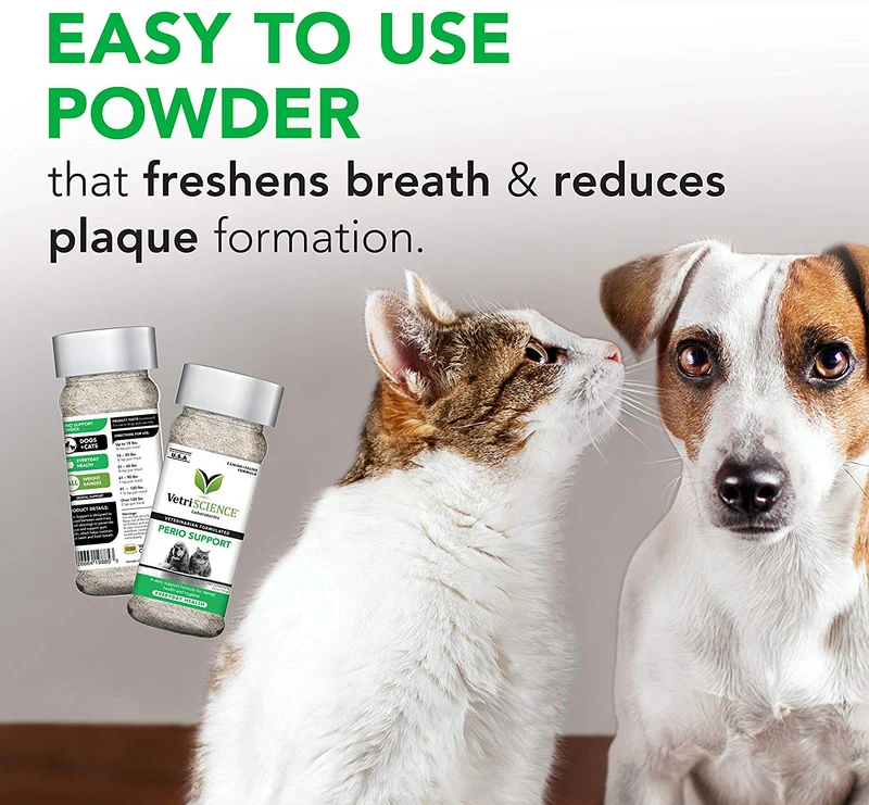 Laboratorios de VETRISCIENCIA - Perio Support, Polvo de salud dental para gatos y perros, 4.2 oz