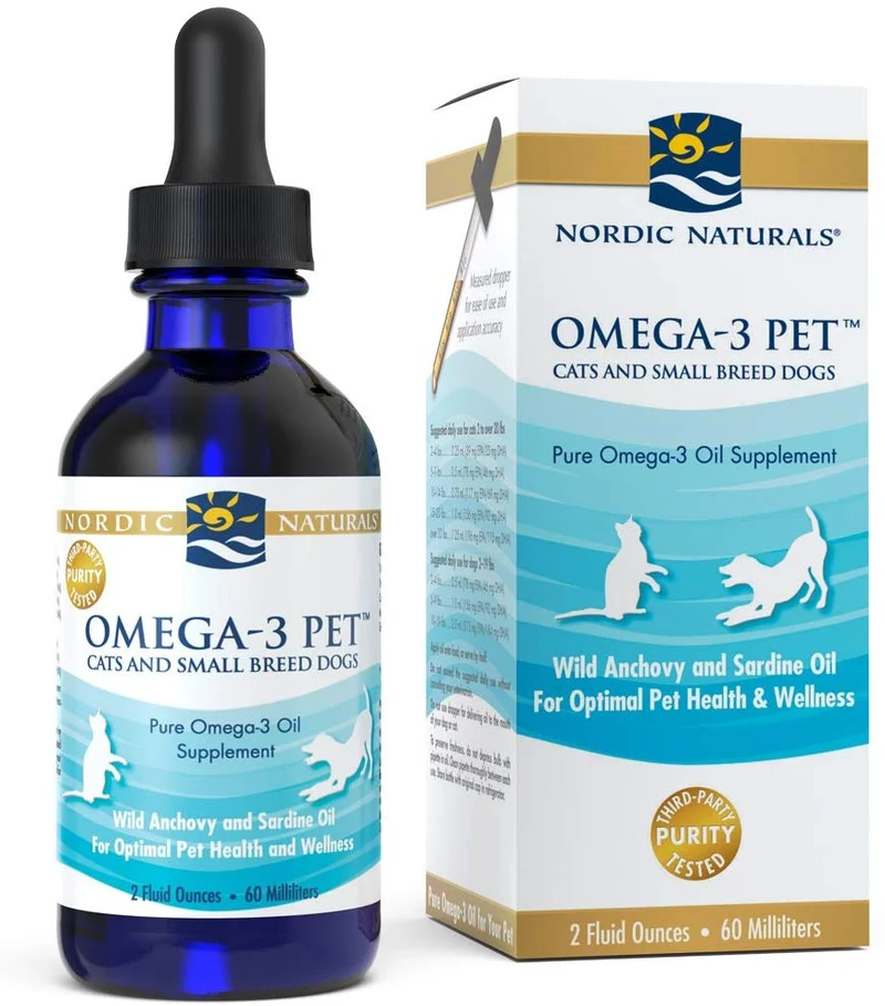 Nordic Naturals Omega 3 Pet – Aceite de pescado líquido para gatos y perros, Omega-3s, EPA y DHA apoya la piel, abrigo, articulaciones y salud general, en forma de triglicéridos para una absorción óptima, 2 onza