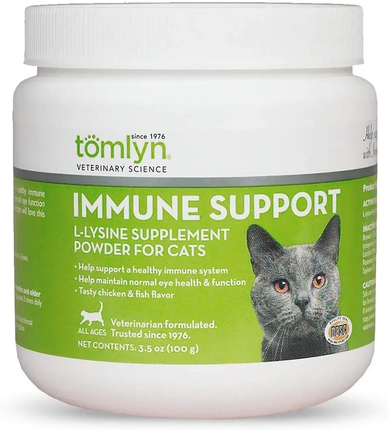 Suplemento inmunitario Tomlyn de L-Lisina en polvo para gatos, 0.22 libras.