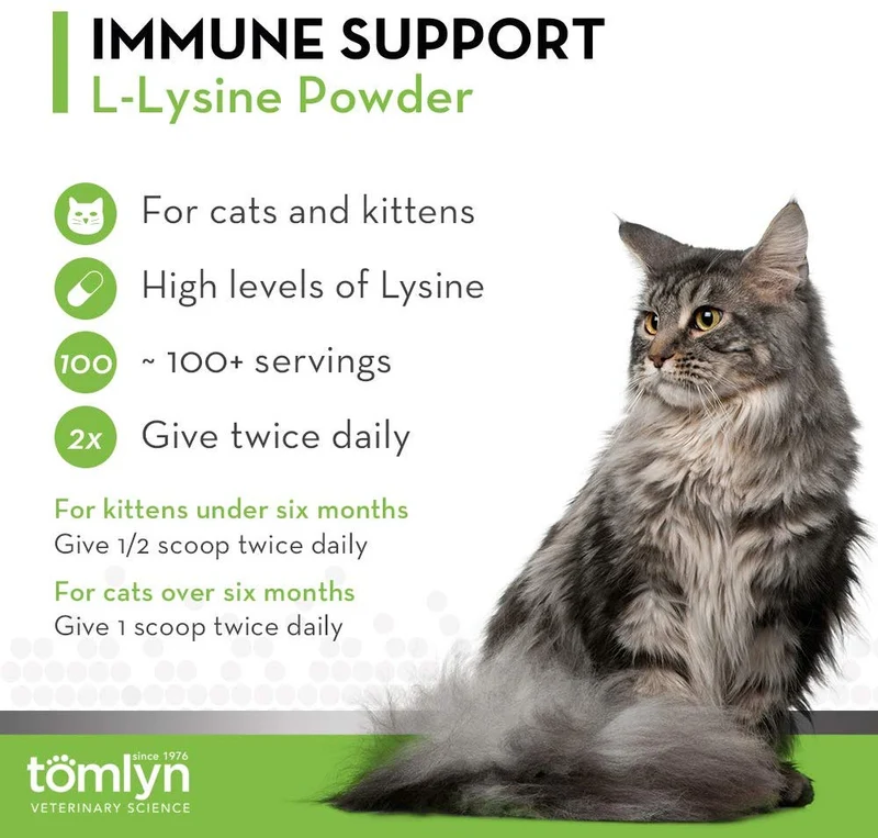 Suplemento inmunitario Tomlyn de L-Lisina en polvo para gatos, 0.22 libras.