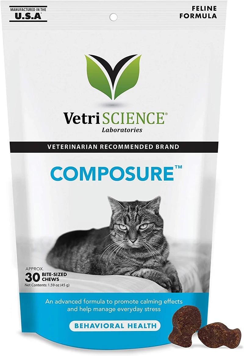VetriScience Laboratories Composure, Fórmula calmante para gatos, 30 mordeduras de tamaño de mordida
