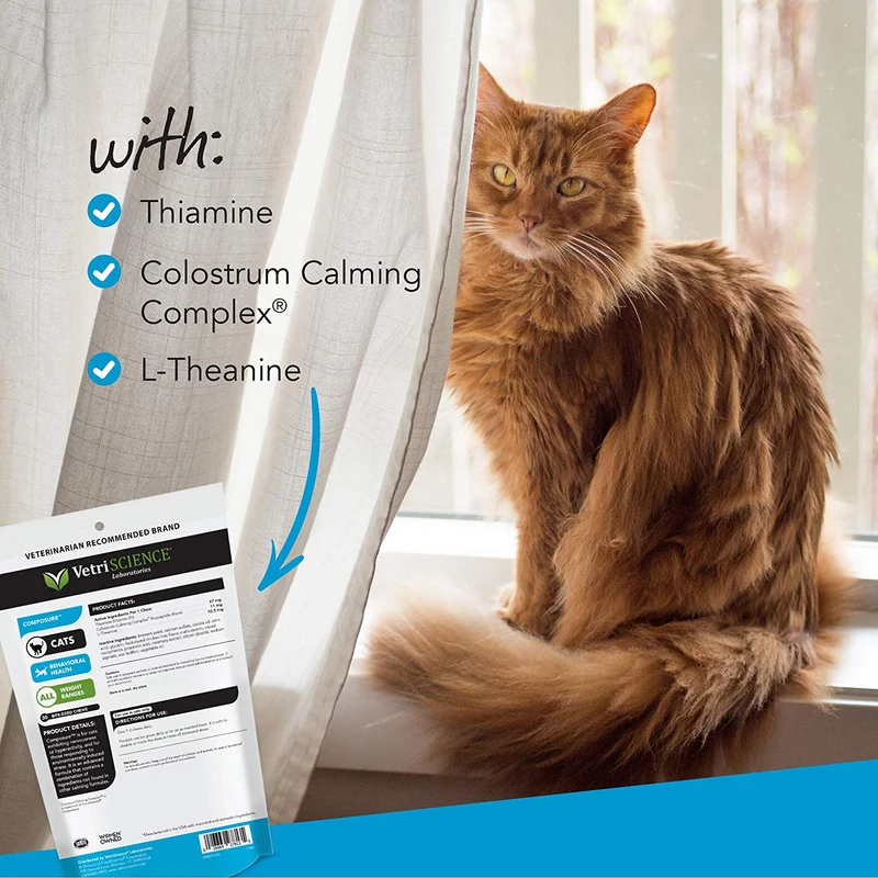 VetriScience Laboratories Composure, Fórmula calmante para gatos, 30 mordeduras de tamaño de mordida