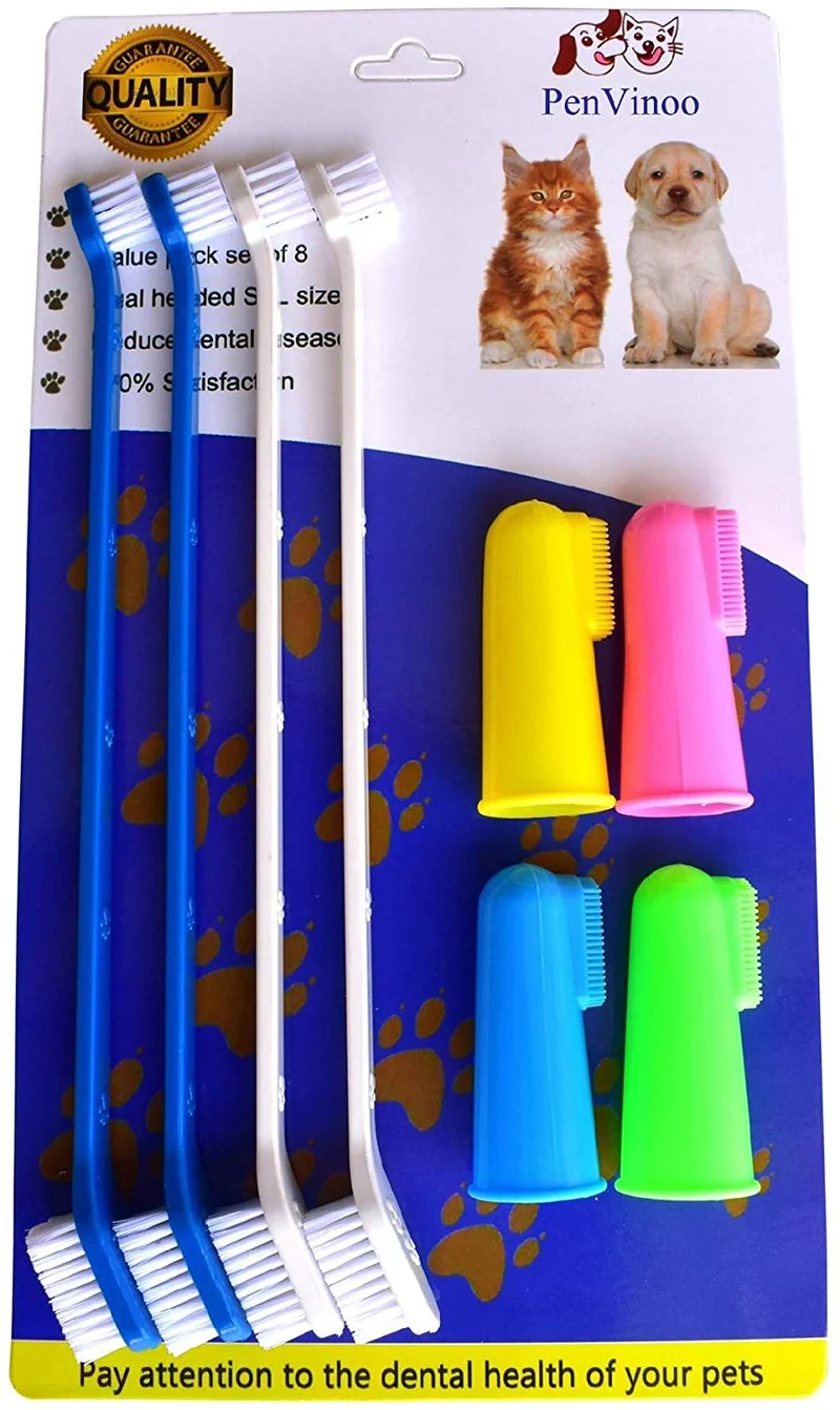 RosyLife Cepillo de dientes suave para mascotas, cepillo de dientes para perro, cepillo de dientes para mascotas, cepillo de dientes para perros pequeños a grandes (4 tamaños neutros + cepillo de dientes de 4 cabezas)