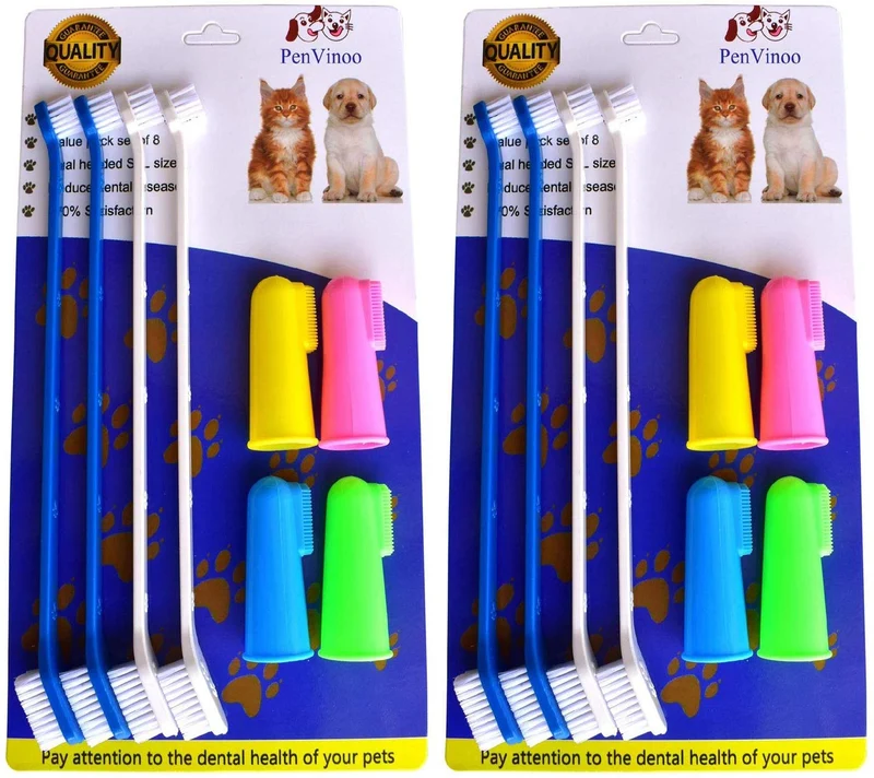 RosyLife Cepillo de dientes suave para mascotas, cepillo de dientes para perro, cepillo de dientes para mascotas, cepillo de dientes para perros pequeños a grandes (4 tamaños neutros + cepillo de dientes de 4 cabezas)