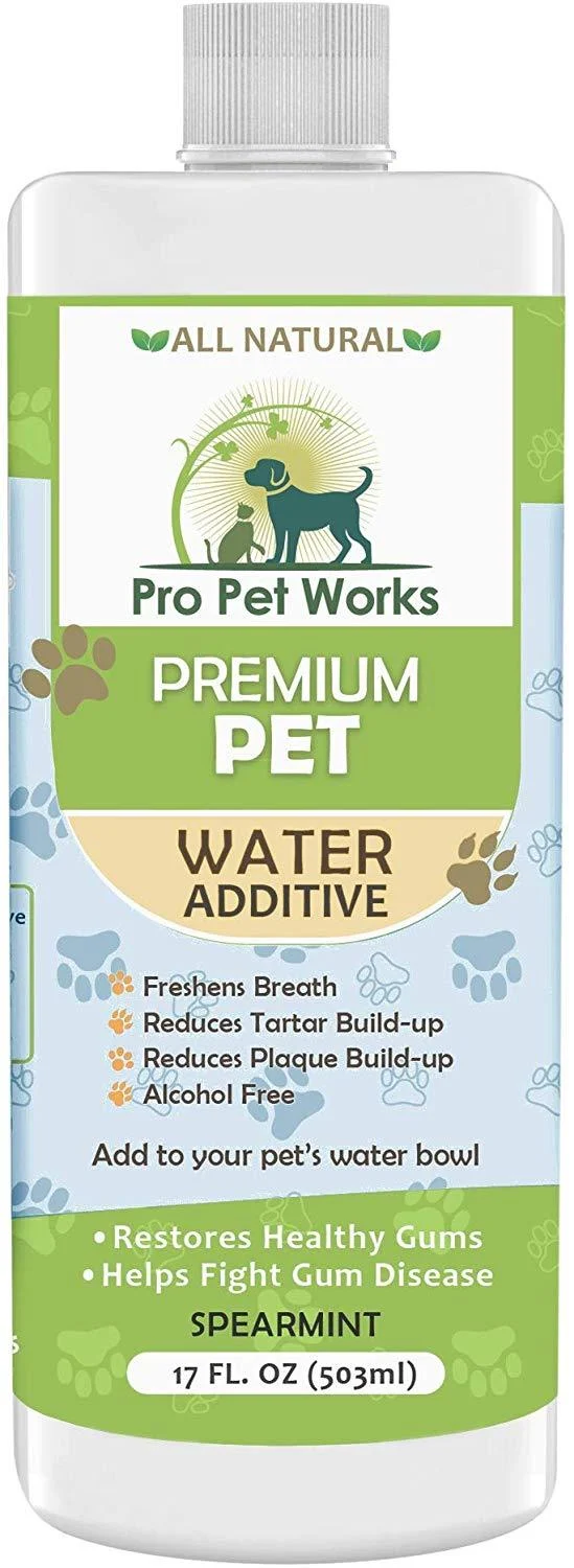 Aditivo de agua dental premium para mascotas para perros y gatos y animales pequeños, cuidado dental para mascotas malas, cuidado bucal que combate el sarro, la placa y la enfermedad de las encías, 17 onzas