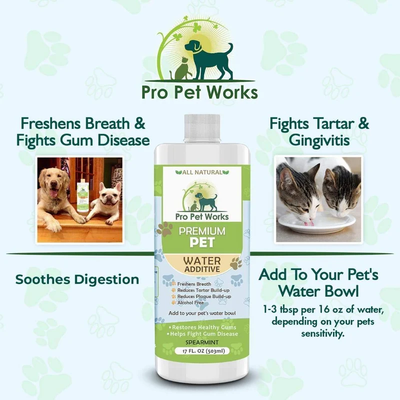 Aditivo de agua dental premium para mascotas para perros y gatos y animales pequeños, cuidado dental para mascotas malas, cuidado bucal que combate el sarro, la placa y la enfermedad de las encías, 17 onzas