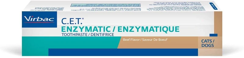 Virbac C.E.T. Pasta dental enzimática para perros y gatos, sabor carne de vacuno, 2.5 oz