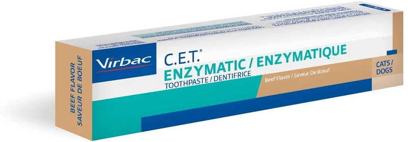 Virbac C.E.T. Pasta dental enzimática para perros y gatos, sabor carne de vacuno, 2.5 oz