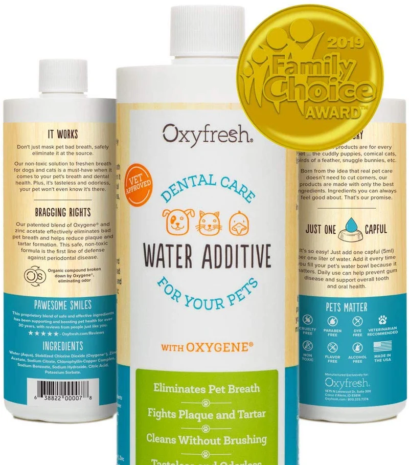 Oxyfresh Premium Pet Dental Care Solution: la mejor manera de eliminar el mal aliento de perro y el aliento de gato – lucha contra el tártaro, la placa y la enfermedad de las encías. - ¡Tan fácil, sólo tienes que añadir al agua! Recomendado por Vet.