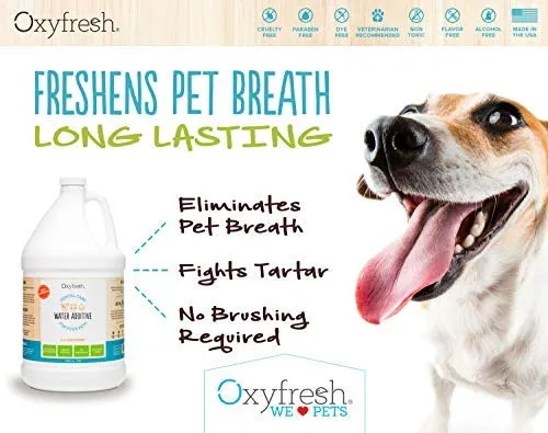 Oxyfresh Premium Pet Dental Care Solution: la mejor manera de eliminar el mal aliento de perro y el aliento de gato – lucha contra el tártaro, la placa y la enfermedad de las encías. - ¡Tan fácil, sólo tienes que añadir al agua! Recomendado por Vet.