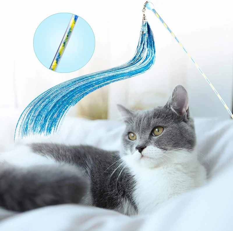 D.Home Cat Feather Toys,Interactive Kitten Cat Wand Toy Cat Hunting Fishing Rod with Bell-Pack of 4