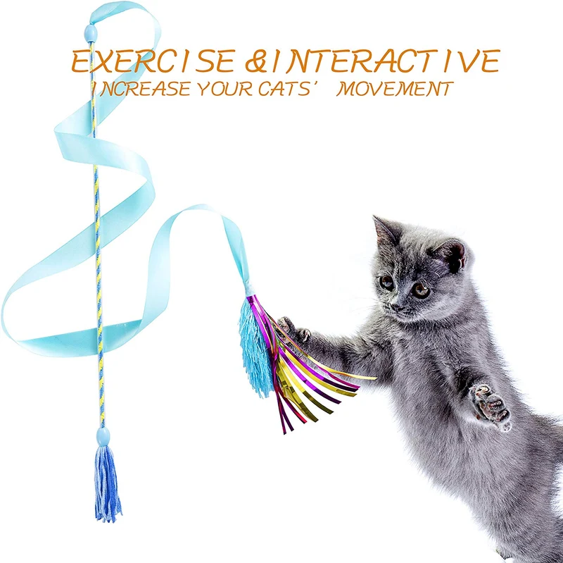 D.Home Cat Feather Toys,Interactive Kitten Cat Wand Toy Cat Hunting Fishing Rod with Bell-Pack of 4