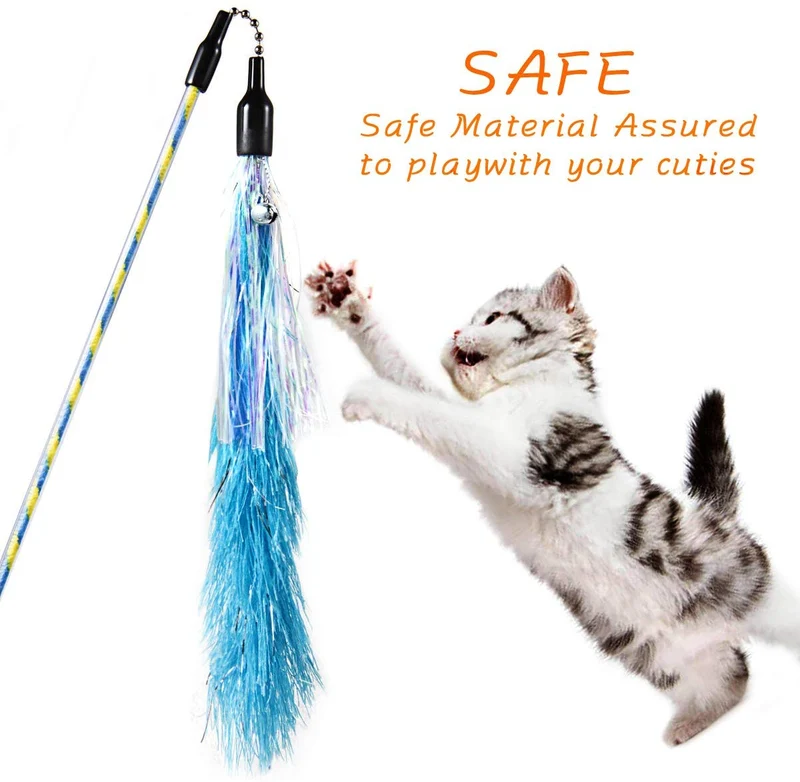 D.Home Cat Feather Toys,Interactive Kitten Cat Wand Toy Cat Hunting Fishing Rod with Bell-Pack of 4