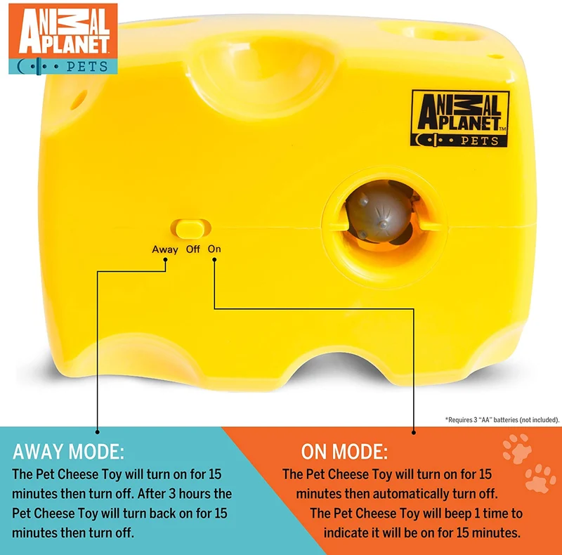 Animal Planet automático Peek A Boo – Queso juguete para gatos, características integrado función de apagado automático, Pop fuera ratones para horas de entretenimiento, jugar todo el día modo de W/de distancia, funciona con pilas