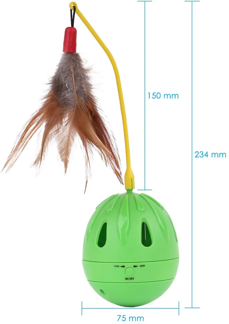 PAWABOO – Juguete para mascotas, jarrón interactivo, jarrón de pelota, para gatos, juguetes, plumas, whirl con contenedor para gatos, verde y amarillo