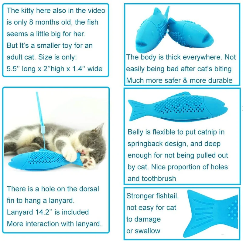 ShenVenga Catnip Juguetes para gatos interactivos cepillo de dientes recargable – Pez reutilizable de silicona gato auto limpieza juguete (azul y rosa)