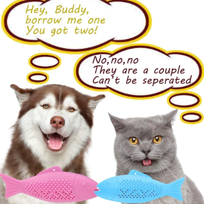 ShenVenga Catnip Juguetes para gatos interactivos cepillo de dientes recargable – Pez reutilizable de silicona gato auto limpieza juguete (azul y rosa)