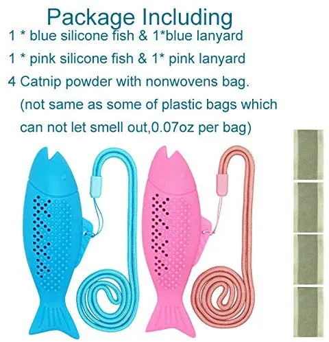ShenVenga Catnip Juguetes para gatos interactivos cepillo de dientes recargable – Pez reutilizable de silicona gato auto limpieza juguete (azul y rosa)