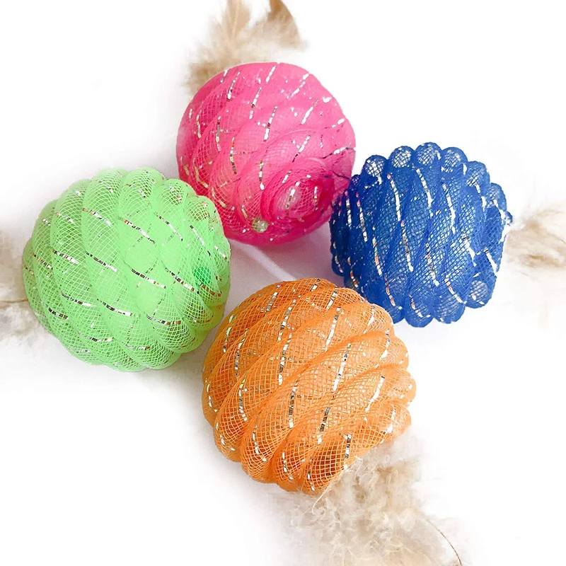 ISMARTEN Juguetes interactivos para gatos con pluma, 4 colores, bolas de plástico para gatos con campanas para gatos y mascotas, paquete de 6