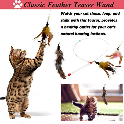 Legendog juego de juguetes para gatos, 22 unidades, surtido de juguetes para gatos, colección de juguetes para gatos, paquete variado, incluye varita de plumas de gato, juguete para gatos, ratones, bolas de colores, campanas y así sucesivamente para gatos