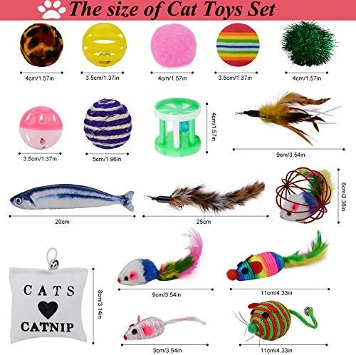 Legendog juego de juguetes para gatos, 22 unidades, surtido de juguetes para gatos, colección de juguetes para gatos, paquete variado, incluye varita de plumas de gato, juguete para gatos, ratones, bolas de colores, campanas y así sucesivamente para gatos