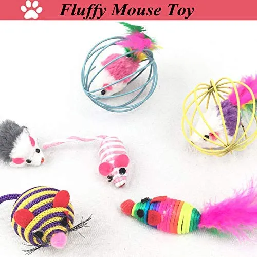 Legendog juego de juguetes para gatos, 22 unidades, surtido de juguetes para gatos, colección de juguetes para gatos, paquete variado, incluye varita de plumas de gato, juguete para gatos, ratones, bolas de colores, campanas y así sucesivamente para gatos