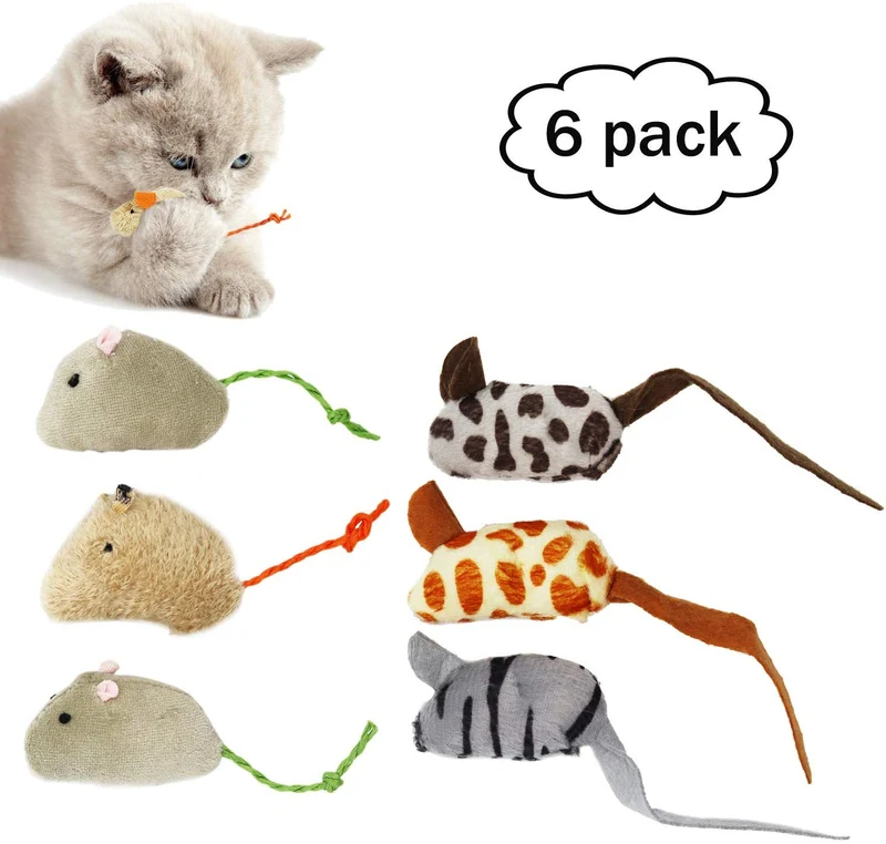 Gato Juguetes ratones de pelo, suave y duradero para la diversión para jugar con, chupete mouse Catnip ratones para gatito, ratones de juguete de 6 por paquete